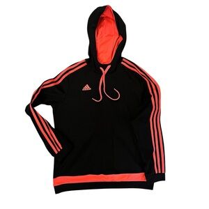 Adidas Climate Black Hoodie with Neon Coral Stripes, Women's size L